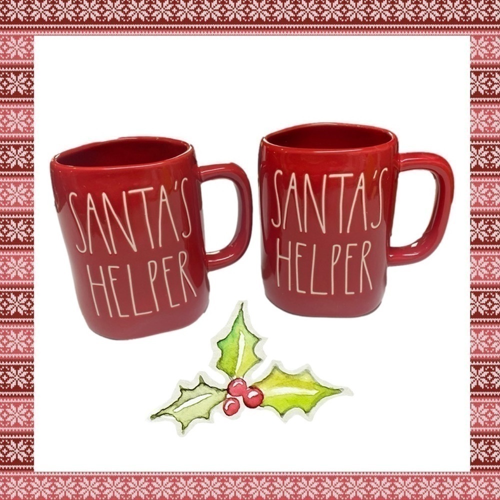 Rae Dunn Artisan Collection Santa’s Helper Set of 2 Mugs